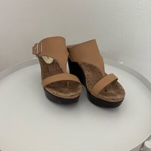 Donald J. Pliner Tan Wedge Sandals with Ankle Strap